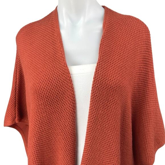 Ann Taylor LOFT Orange Waffle Stitch Open Front Poncho Cardigan Sweater Top XS/S - Picture 3 of 5